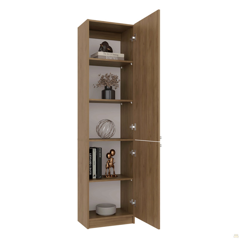 Grande bibliothèque autoportante Home avec portes doubles et 5 tablettes de rangement intérieures, armoire de rangement verticale pour le salon, le bureau ou la chambre à coucher