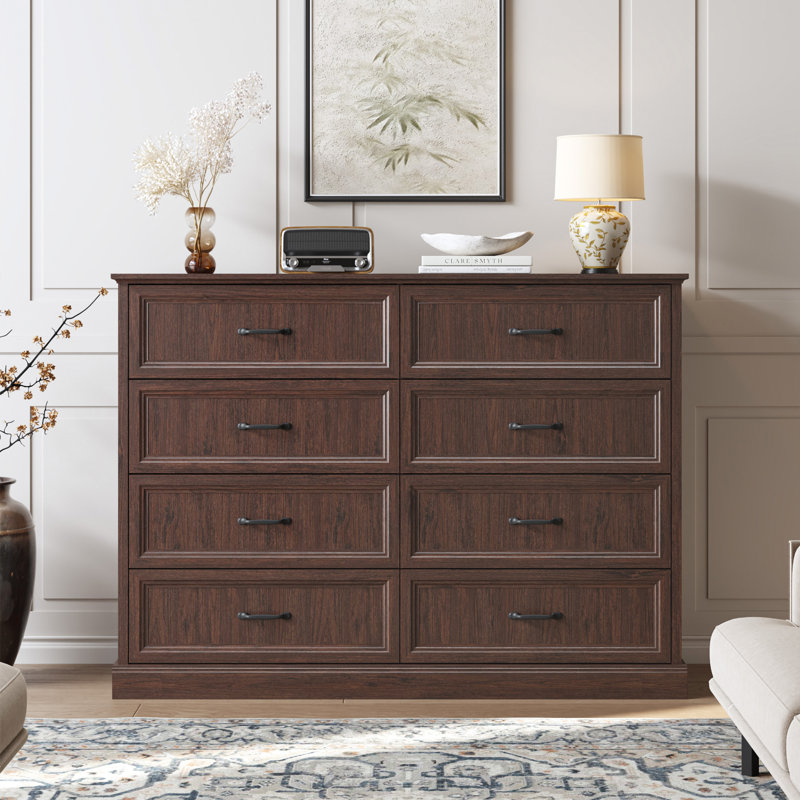 Commode de chambre à coucher 7 tiroirs l 55 po Moad Modern, Noyer