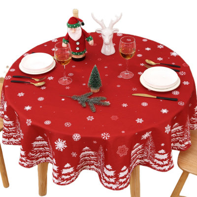 Christmas Table Cloth Fabric Tablecloth with Snowflake Pine Pattern Water Resistant Table Cover