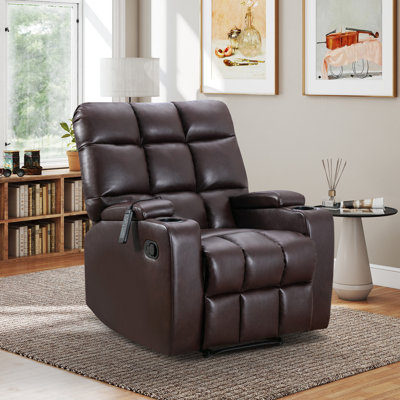 33.5" Wide Modern Faux Leather Soft Backrest Manual Release Recliner with Massage & Arm Storage & Dual Cup Holder