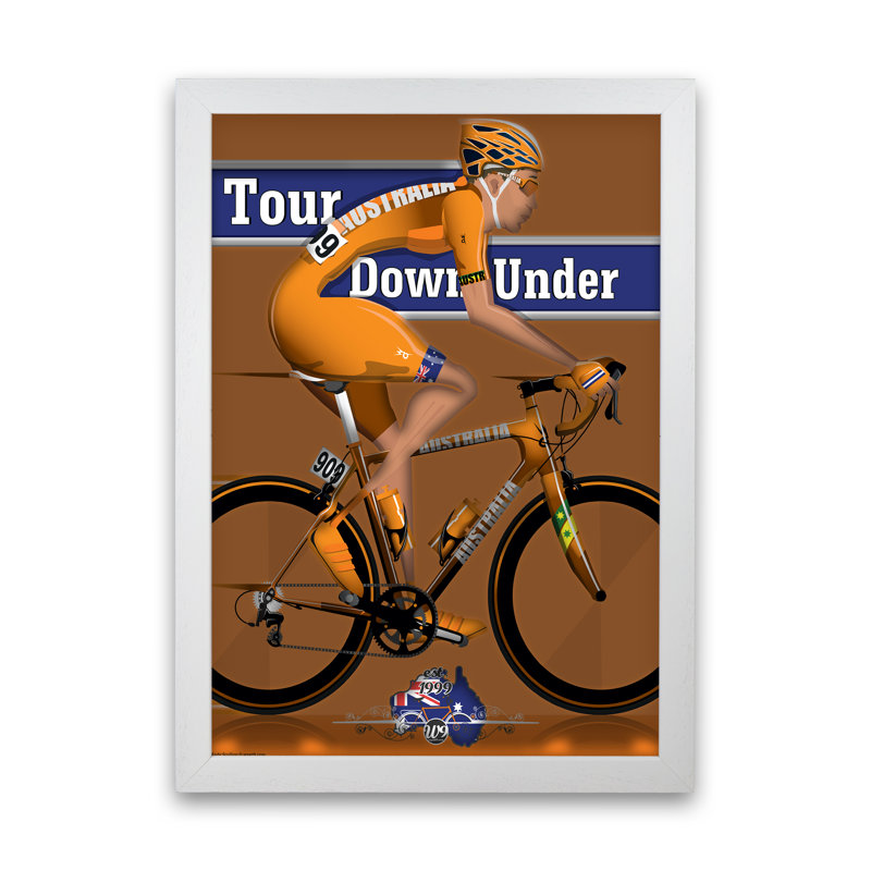 Australia Cyclist - Print, 60cm H x 42cm W x 3cm D, White Framed