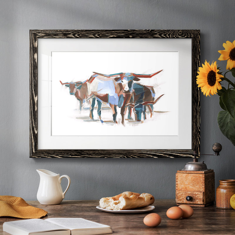 Modern Longhorns II, reproduction d'art encadrée, H 28 po x l 42 po x P 1,5 po, Noir