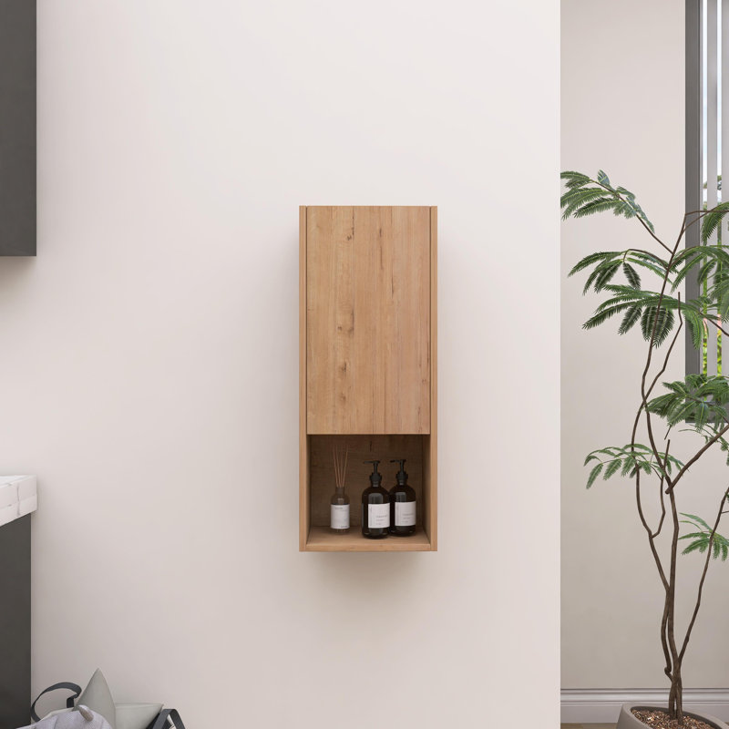 12 Inch Bathroom Side Cabinet, Soft Close Door, Float Mounting Design, Natural