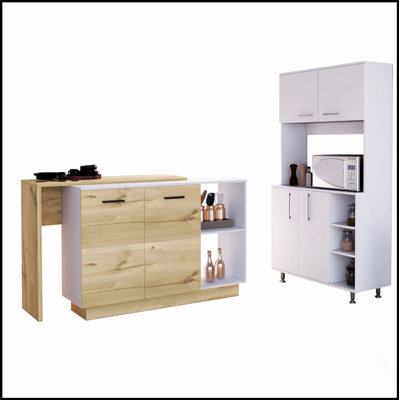 Dorchester 6-Shelf 6-Door 2-Piece Kitchen Set with Light Oak Finish, Maximizing Storage and Prep Space