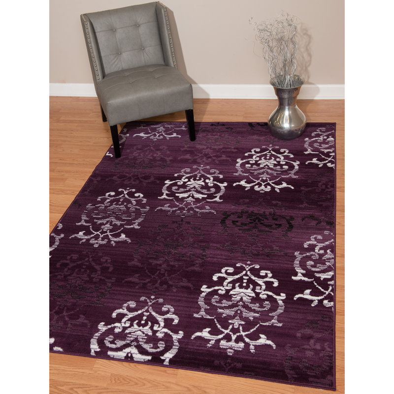 Tapis ikat lilas/prune area Rosanna, 2 pi 3 po x 7 pi 2 po