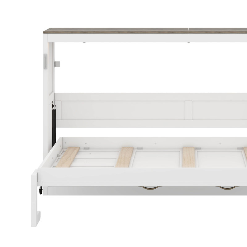 Lit escamotable simple avec lumière DEL, Blanc / Brun