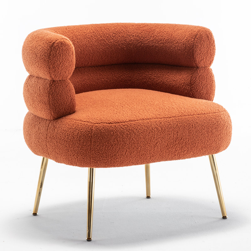 Demetrius  30" W Upholstered Barrel Chair, Orange Teddy Fabric