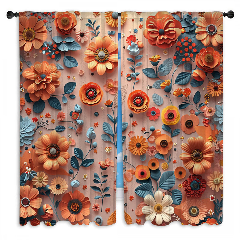 Ensemble de rideaux à motif floral avec voilage et obscurcissement floral - 2 panneaux, 20in x 60in - 2 panels