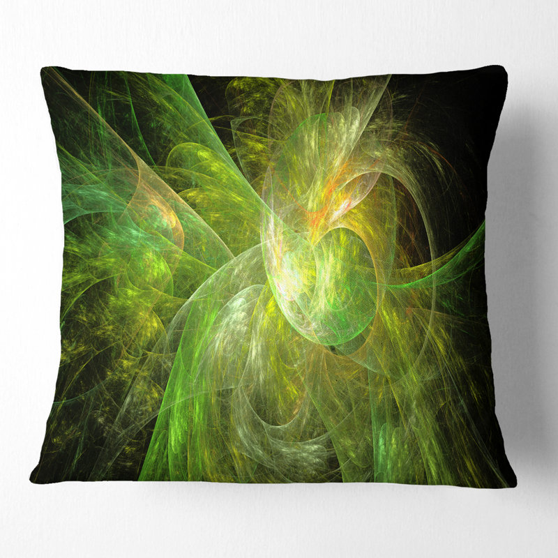 Fractale noire - coussin imprimé abstrait, 18 po x 18 po, Vert, Coussin décoratif