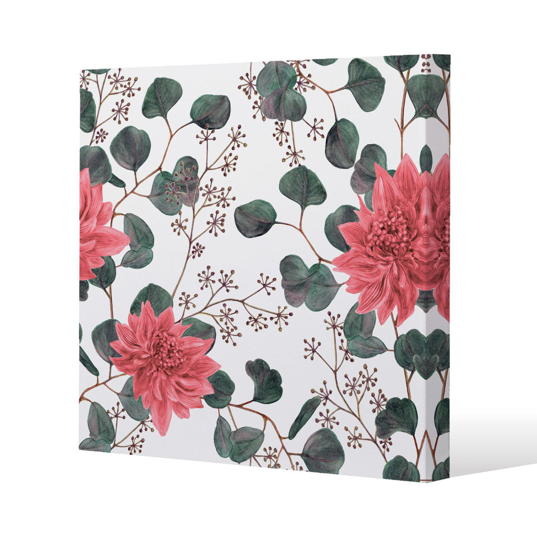 Flowers, Leaves Slim Style Canvas Print 75x75cm , 15mm Slim Real wood.