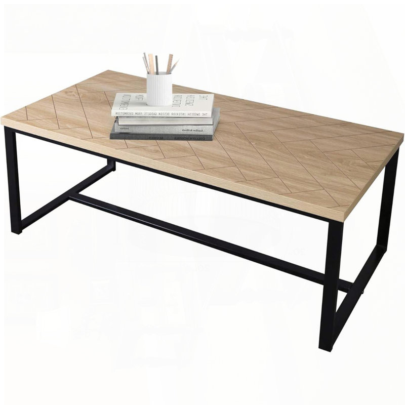 Rectangular Coffee Table with Natural Wood Top and Black Metal Legs