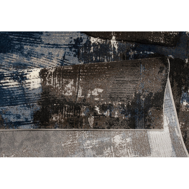 Tapis abstrait bleu / brun Noemy, Rectangle 3 pi 5 po x 5 pi 5 po