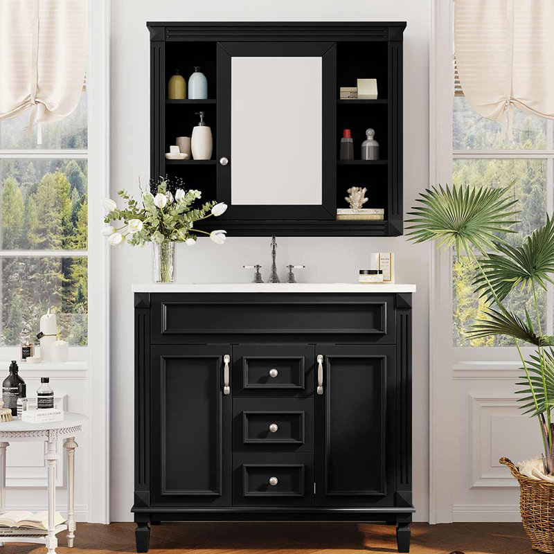 Meuble-lavabo moderne simple 36 po avec comptoir en céramique et armoire à miroir incluse