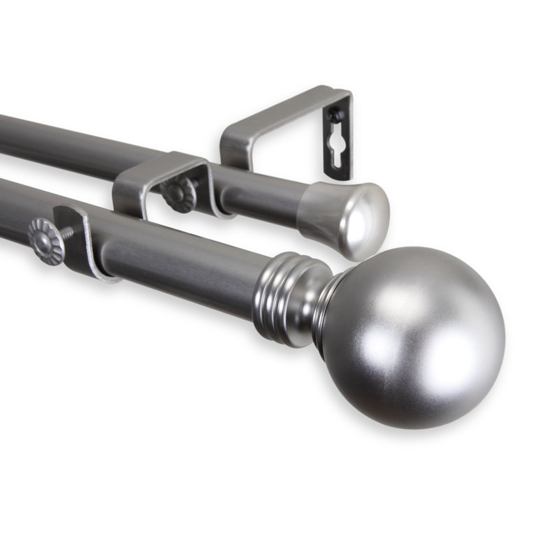 Tringle à rideaux double Abbeville Globe, l 160 po à 240 po, Nickel satiné