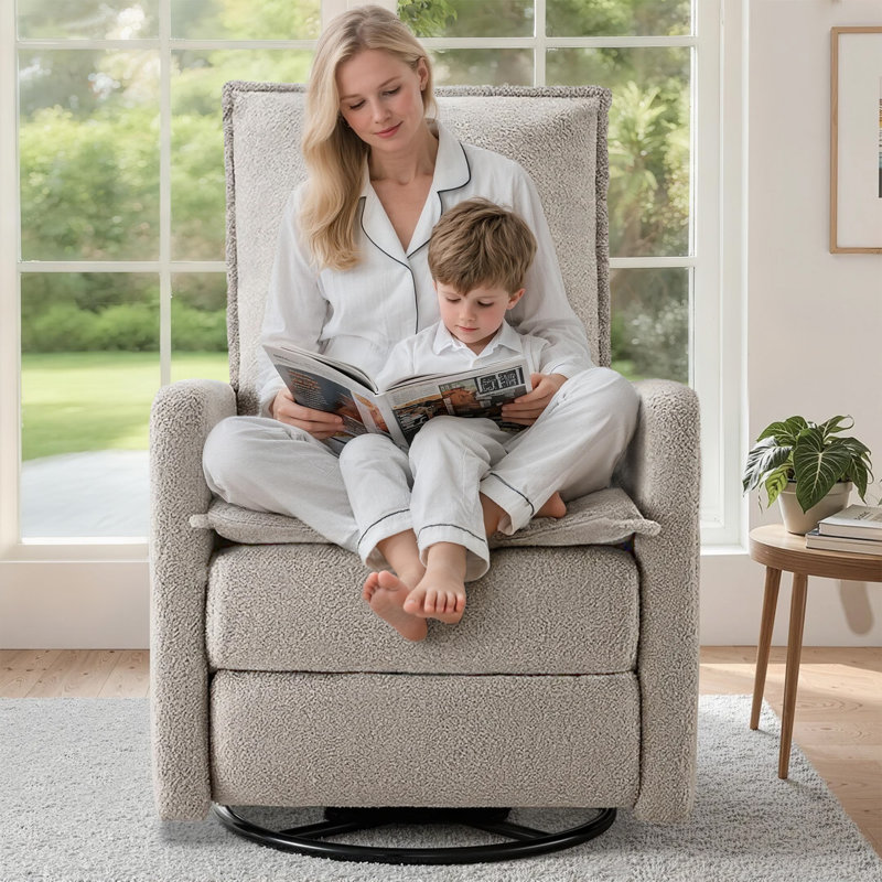 28.4" W Swivel Recliner Chair with Leg Support, Beige