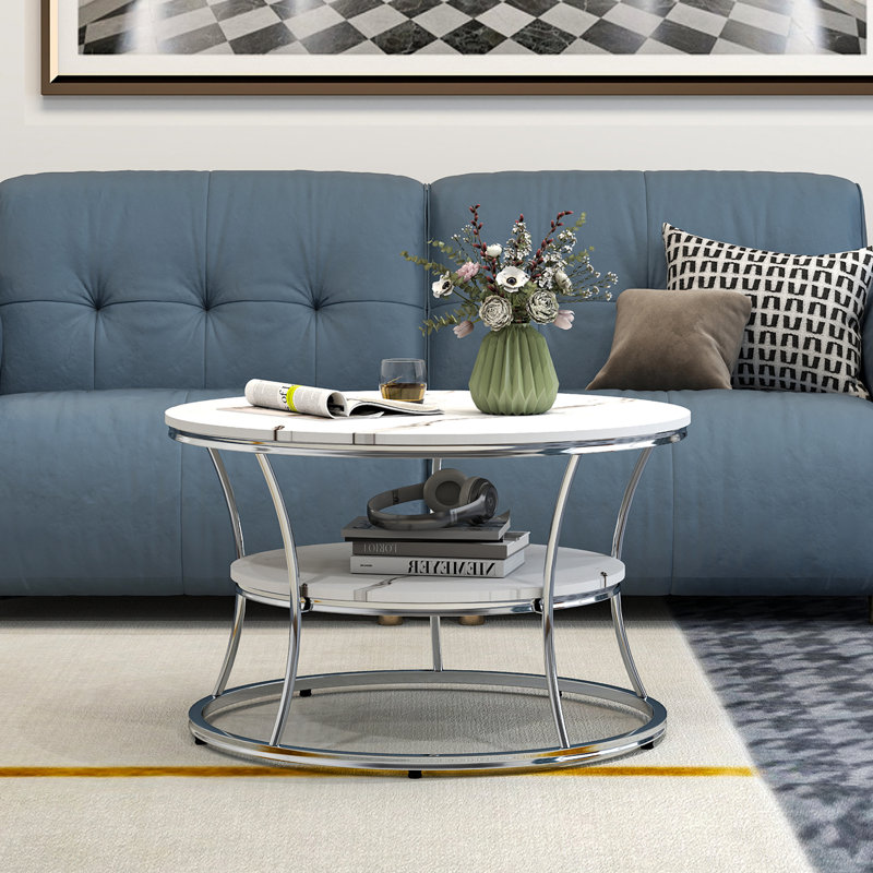 Nolberto Round Coffee Table With 2-Tier Storage Shelves