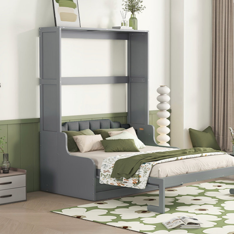 Murphy Bed Wall Bed With Cushion, Bed Frame, Gray