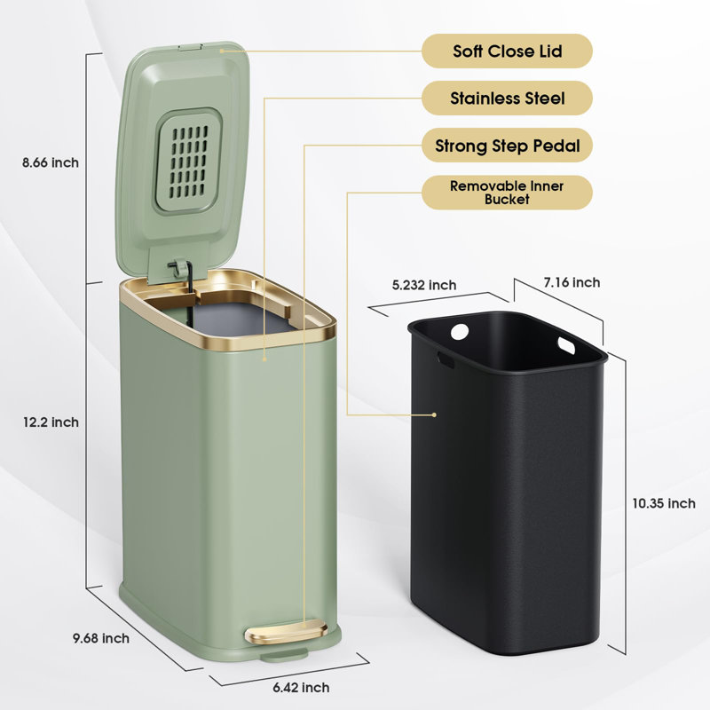 Petite poubelle de salle de bain avec couvercle à fermeture en douceur, Vert