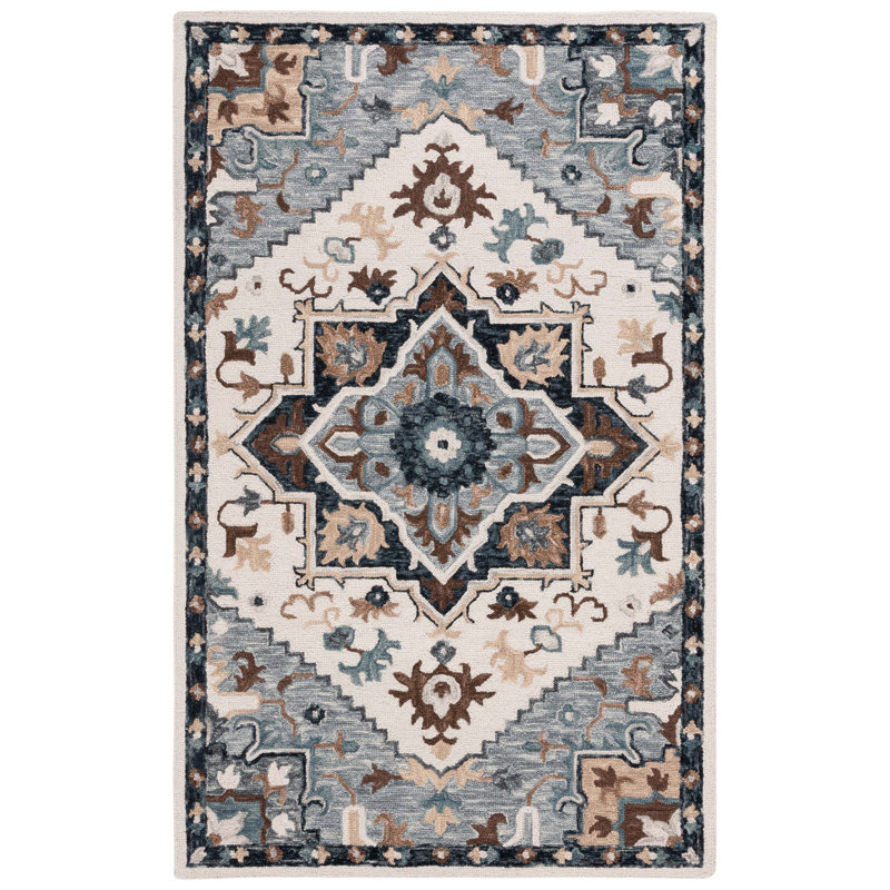 Tapis oriental en coton touffeté à la main Heritage en ivoire / gris, Rectangulaire 3 pi x 5 pi
