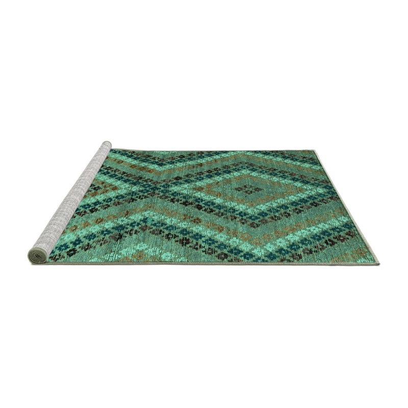 Tapis turquoise lavable à la machine Abstract 5366, Rond 4 pi
