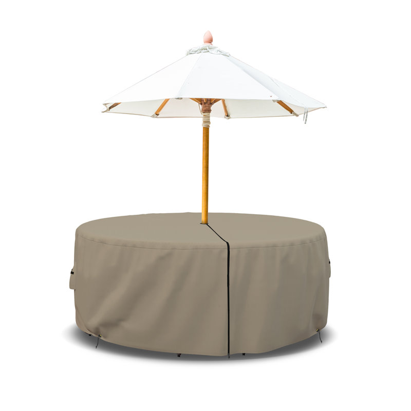 Heavy Duty Waterproof Outdoor Round Dining Table & Chair Set Cover with Umbrella Hole, 23" H x 60" W x 1" D
