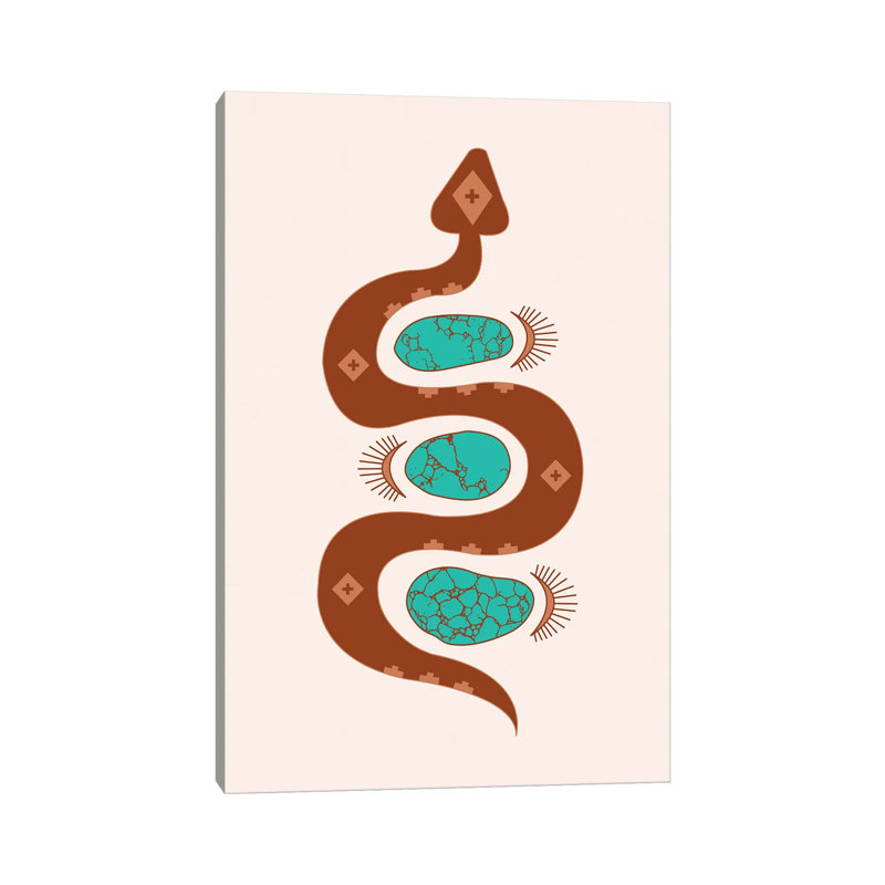 Southwestern Slither In Rust And Turquoise by Allie Falcon - Wrapped Canvas Print, 20.32 cm H x 30.48 cm W