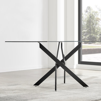 Lenworth Modern Metal and Glass Dining Table Seats 4 or 6