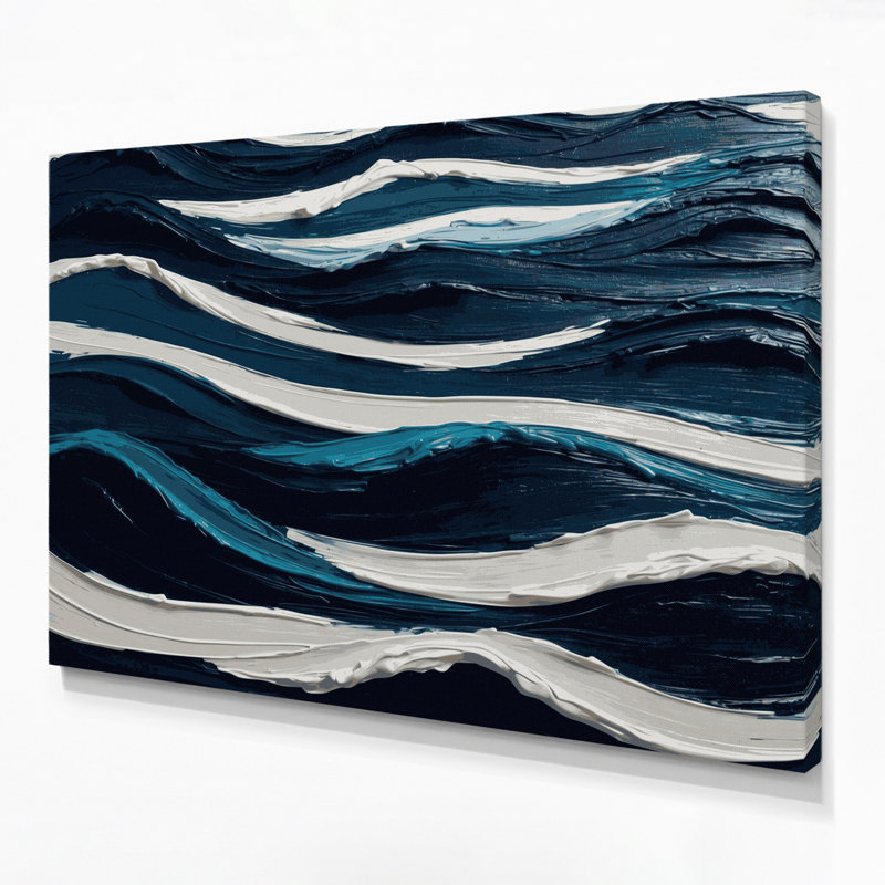 Art mural horizontal sur toile à rayures horizontales bleu foncé et bleu, H 11 po x l 14 po