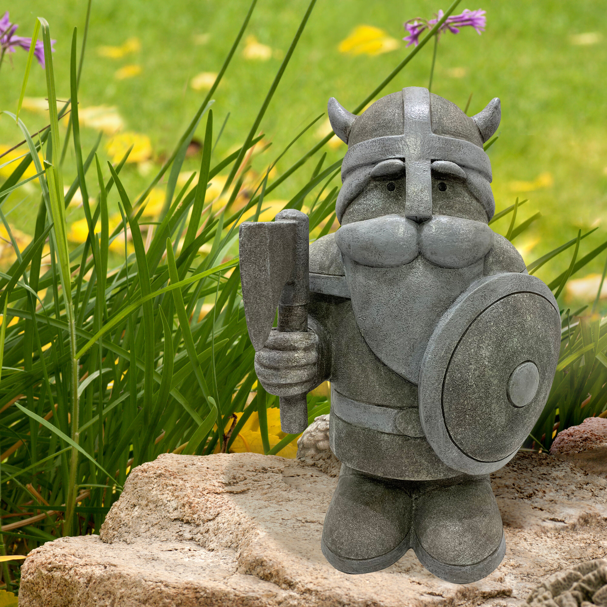 Viking Gnome Statue Norse Dwarf with Axe Outdoor Gnome Figurine