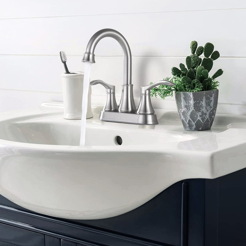 Bathroom Faucet 4 Inches - Brushed Nickel Finish, 360 Swiveling Spout With Pop Up Drain, Metal Construction, , Water Saving Function, Drip- Operation, Double Handles Tap Nickel, Rotatable Quality