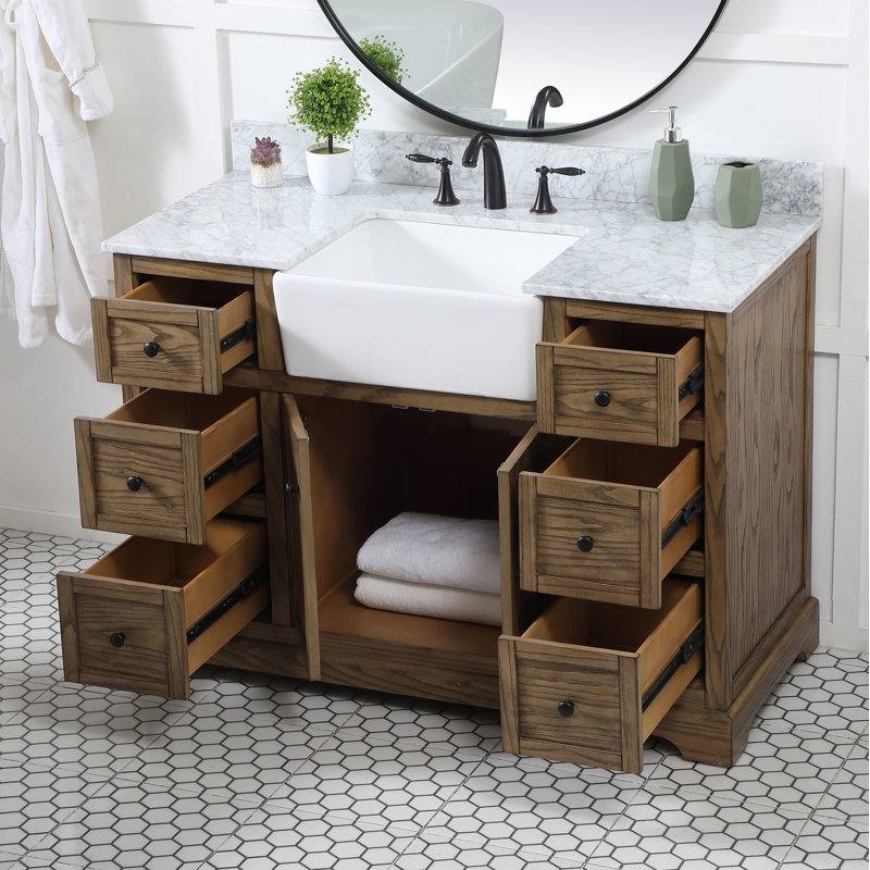 Pardue 48'' Single Bathroom Vanity with Marble Top, Driftwood