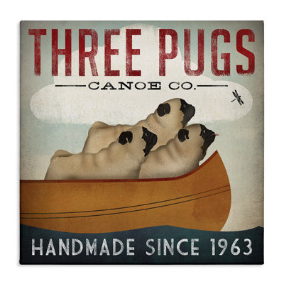 «Three Pugs Canoe Vintage Company», impression sur toile tendue
