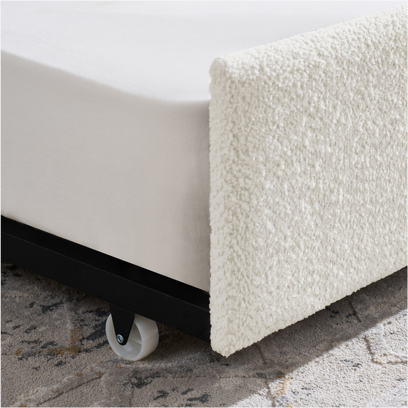 Noveta Boucle Fabric Daybed with Trundle, Beige, Twin