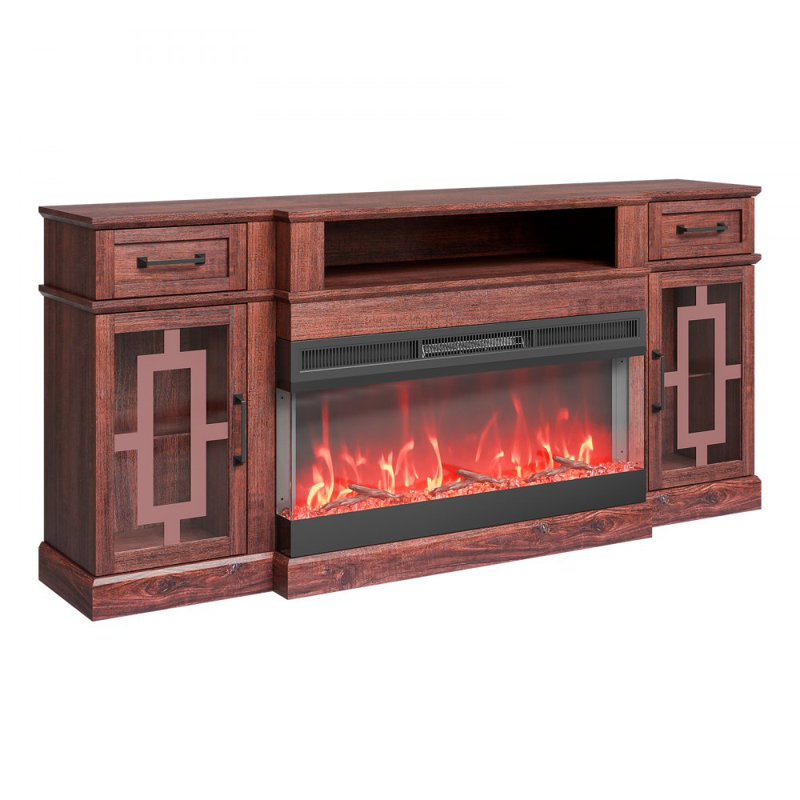 80 in Fireplace TV Stand 20 LED Lights Remote Control & Timer, Brown