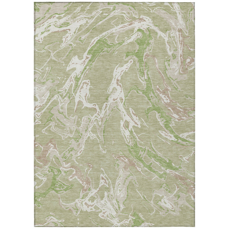 Aloe Green Abstract Flat Woven Washable Rug 2'6" x 3'10"