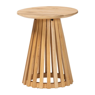 Modern Acacia Wood End Table with Slatted Pedestal Base