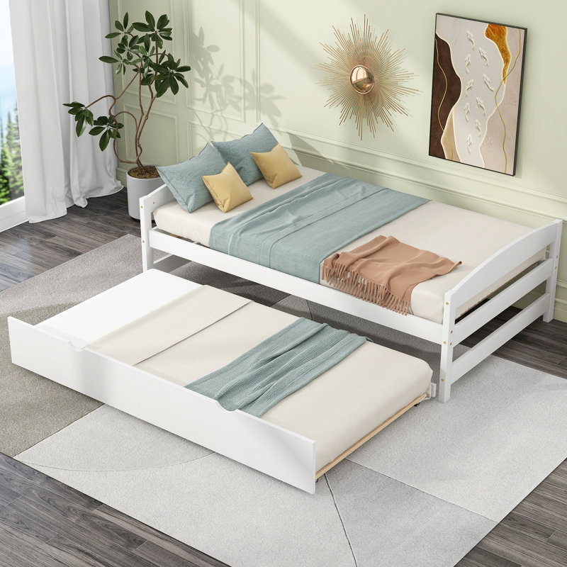 Lit plateforme simple avec lit gigogne simple, blanc, Blanc