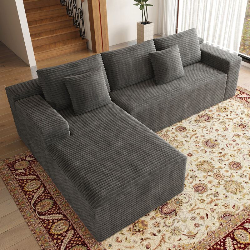 Koli 104" L-shaped Sectional Couch, Compression Sofa for 4 Person, Gray Corduroy, Left Facing, Left Hand Facing, Gray Velvet