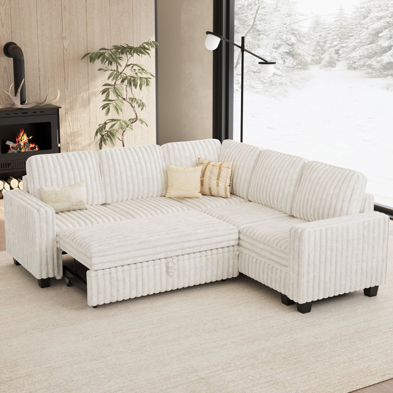 Isolde Soft Plush Small L-Shaped Sofa Sectional Sofa Bed Sleeper Storage Modular Couch, White