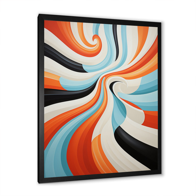 «Imtithal Orange Mid Century Optic Illusions I», reproduction d'art sur toile, Cadre photo noir, H 20 po x l 12 po x P 1 po