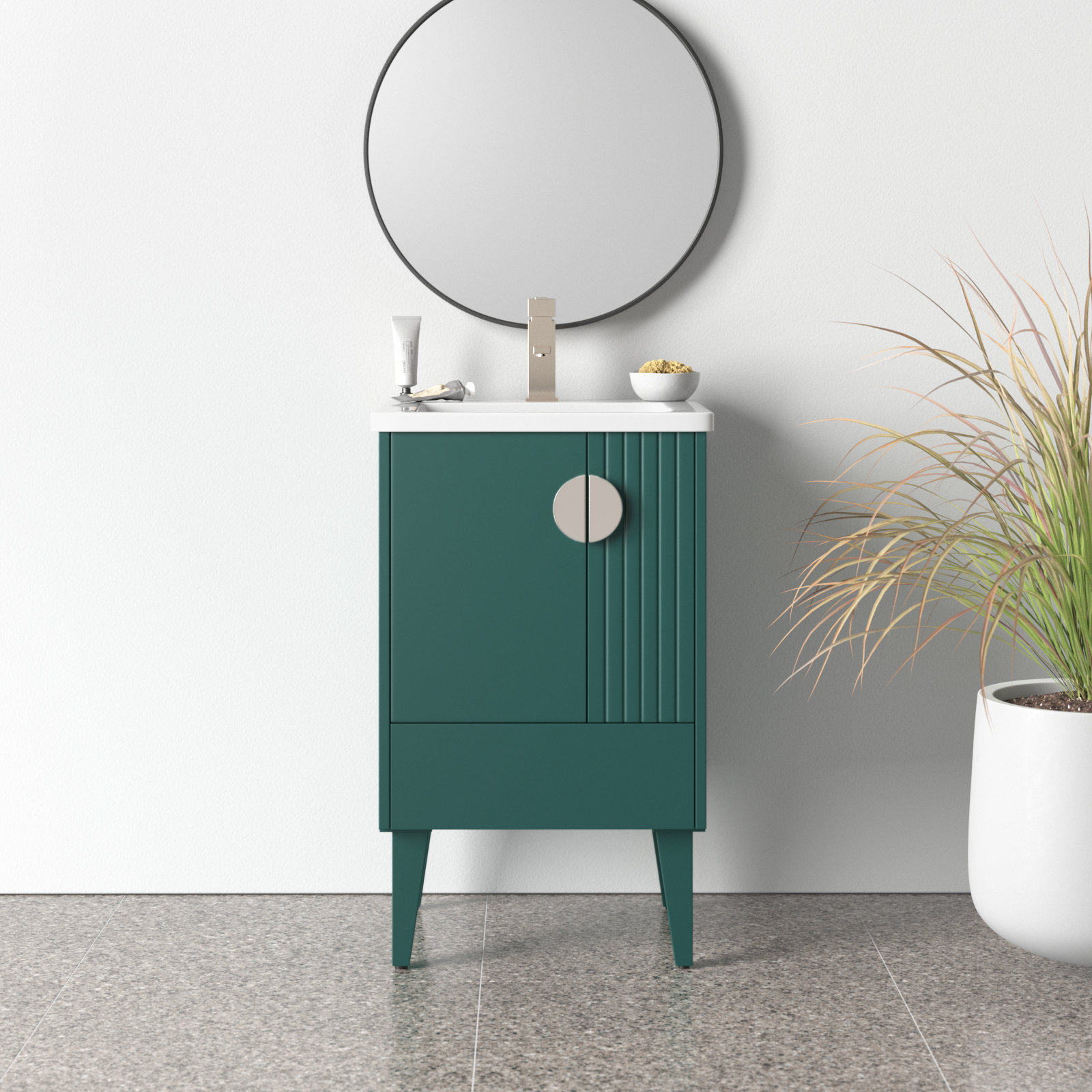 Saimah 20'' Single Bathroom Vanity, Green, Satin Nickel
