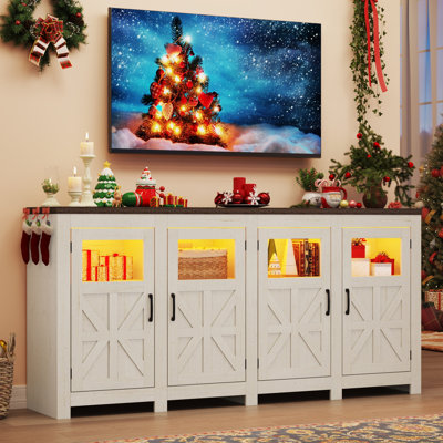 74" LED Farmhouse TV Stand For Tvs Up To 85" With Power Outlets And Adjustable Shelves