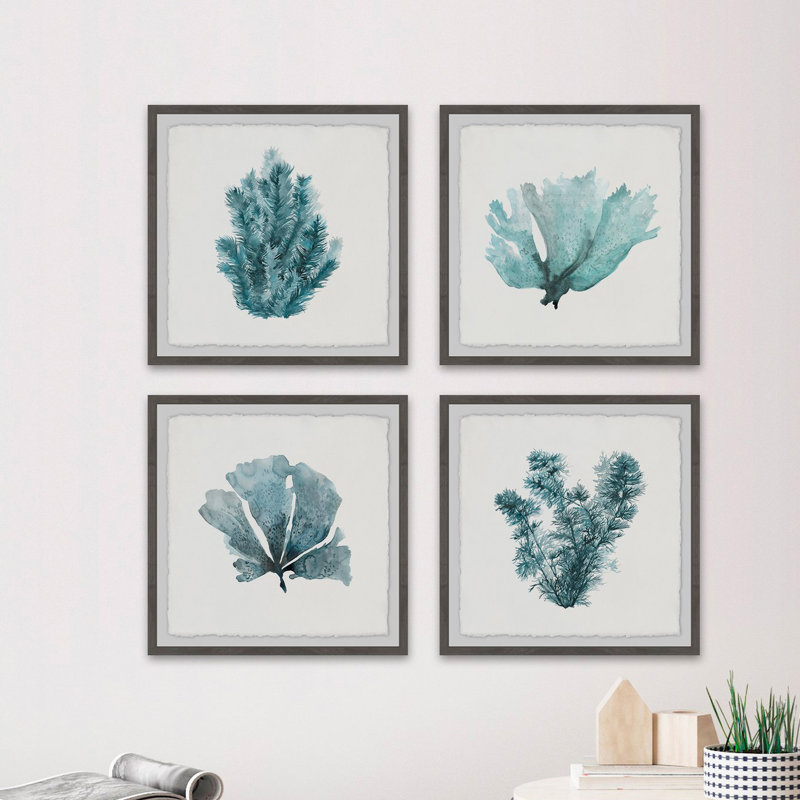 « verts ii », ensemble de 4 reproductions de peintures à l’aquarelle encadrées, H 18 po x l 18 po x L 1,5 po
