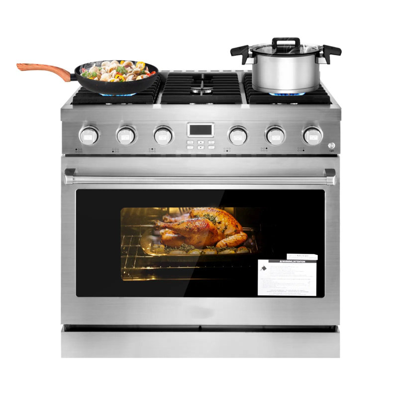 Four à gaz, largeur de 36 pouces, 6 brûleurs scellés, cuisinière et four autoportants en acier inoxydable, 6,0 pieds cubes Pi., Convection