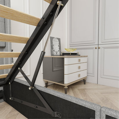 Structure de lit double avec rangement à gaz et tête de lit à oreilles moderne, ports USB pour plus de commodité
