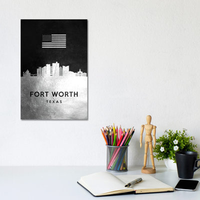 Fort Worth Texas Silver Skyline by Adrian Baldovino - Wrapped Canvas Print