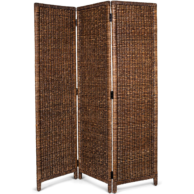 Handwoven Seagrass 3-Panel Folding Room Divider in Brown