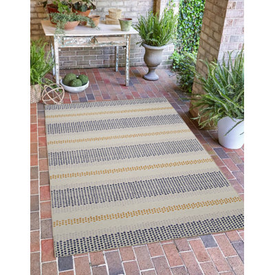 Tapis ivoire et bleu rayé à pois Anna-Sophia