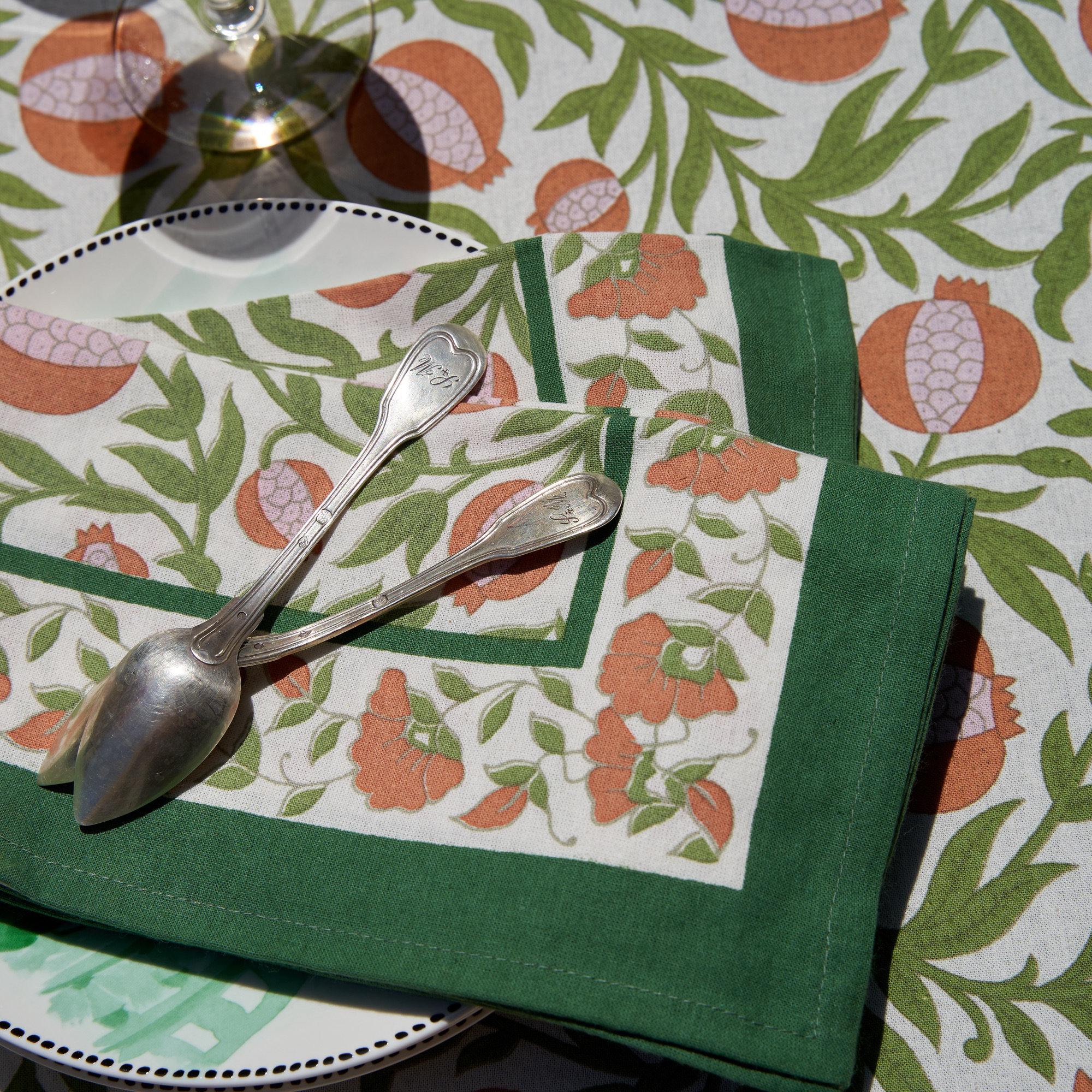 Williston Cotton Floral Square Napkin, Orange/Green
