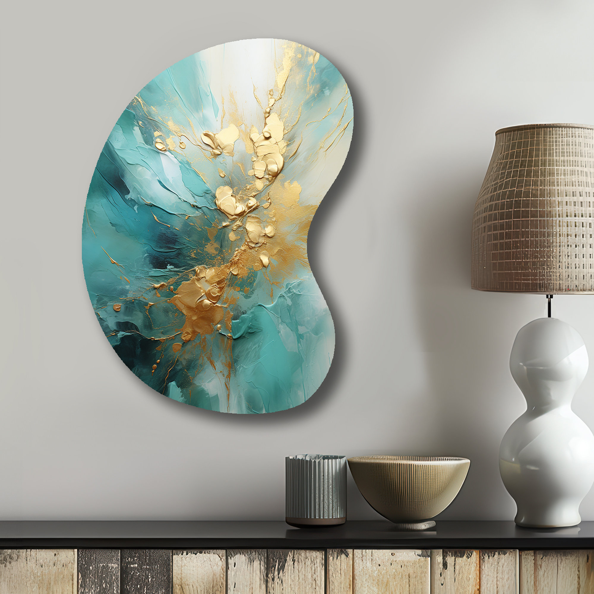 Design Art Gold And Teal Aurora Harmony II Abstract Spirals Boom